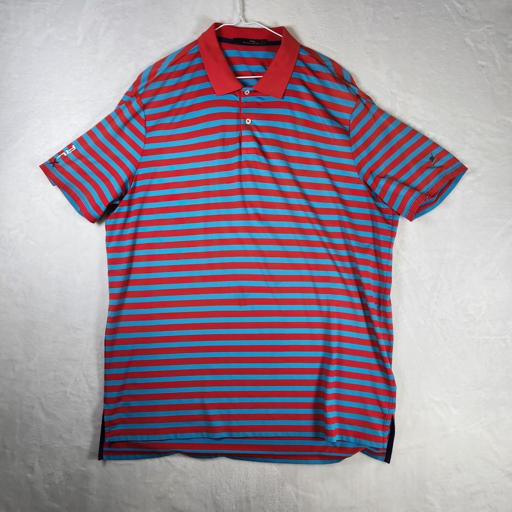 RLX Ralph Lauren Golf Polo‎ Shirt Red Blue Striped Performance Mens XL